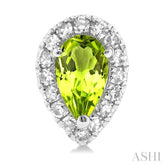 5x3 MM Pear Shape Peridot and 1/8 Ctw Single Cut Diamond Halo Semi-Precious Stud Earrings in 10K White Gold